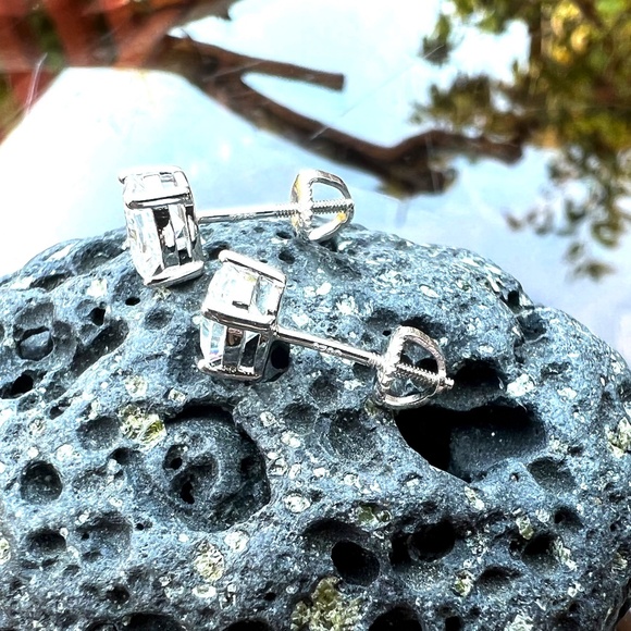 Certified Oval Moissanite Stud Earrings Sterling Silver 925 Screw Backs - Picture 11 of 14